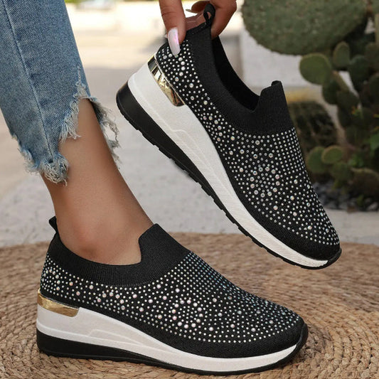Haylay - Casual Slip On Rhinestone Wedge Sneakers