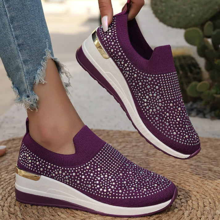 Haylay - Casual Slip On Rhinestone Wedge Sneakers