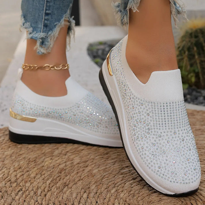 Haylay - Casual Slip On Rhinestone Wedge Sneakers