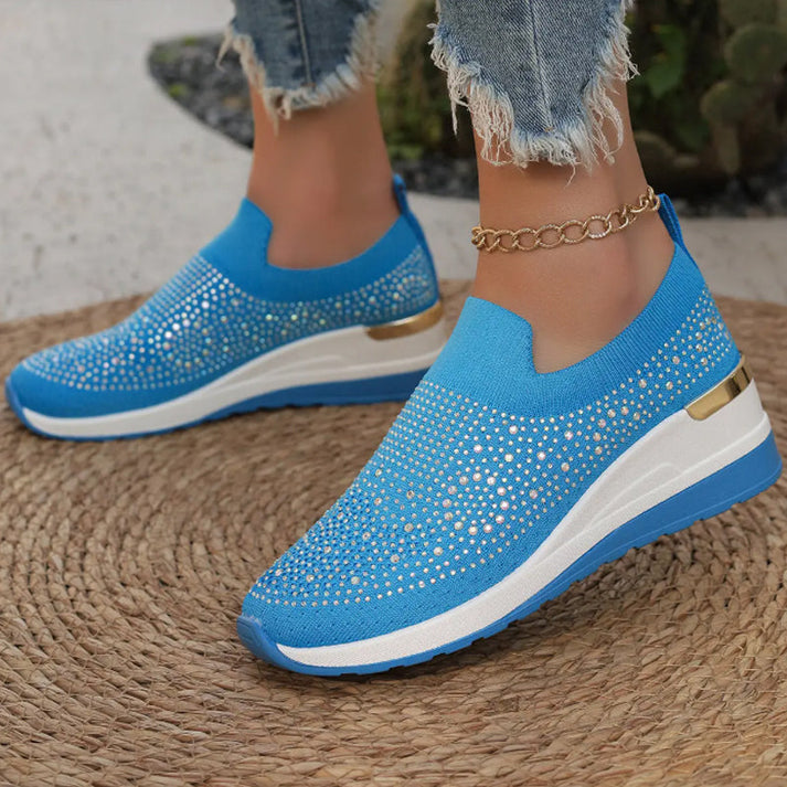 Haylay - Casual Slip On Rhinestone Wedge Sneakers