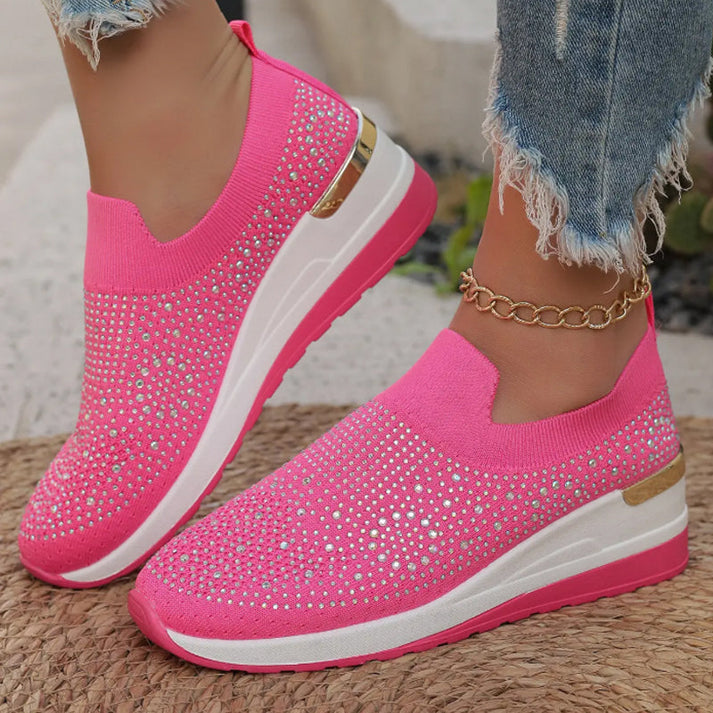 Haylay - Casual Slip On Rhinestone Wedge Sneakers
