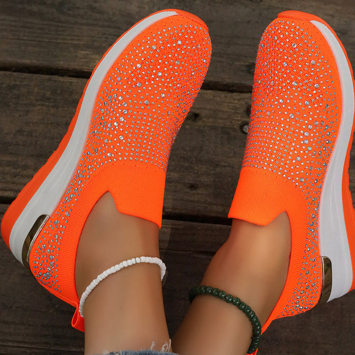 Haylay - Casual Slip On Rhinestone Wedge Sneakers
