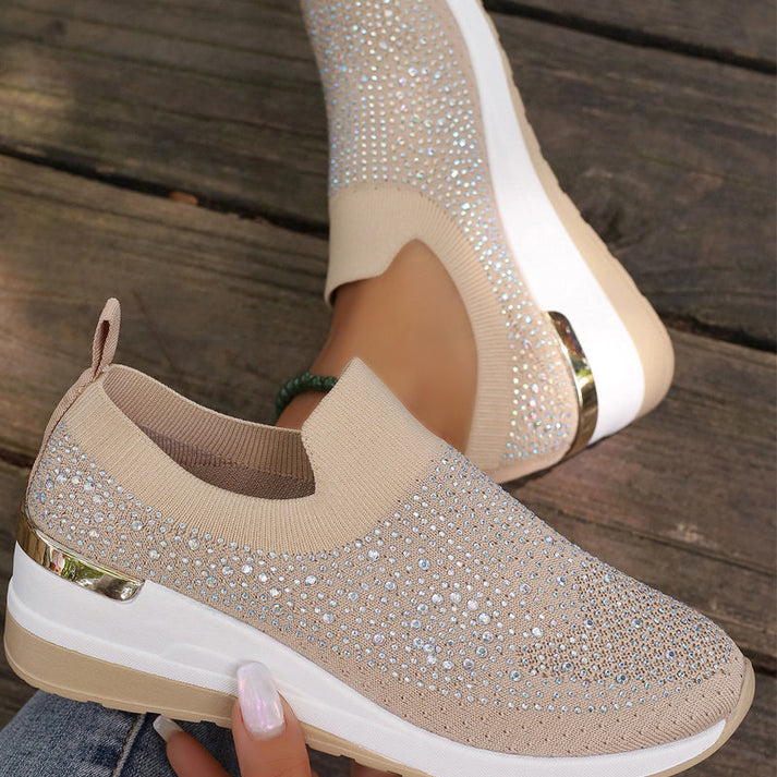 Haylay - Casual Slip On Rhinestone Wedge Sneakers