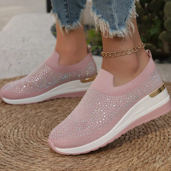 Haylay - Casual Slip On Rhinestone Wedge Sneakers
