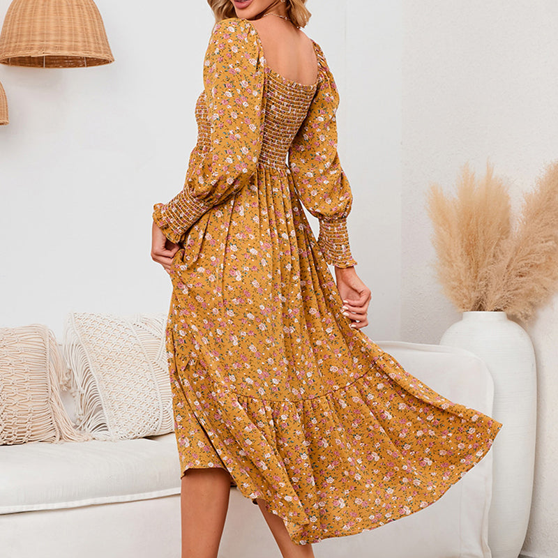 Vasilya | Floral Square Neck Midi Dress