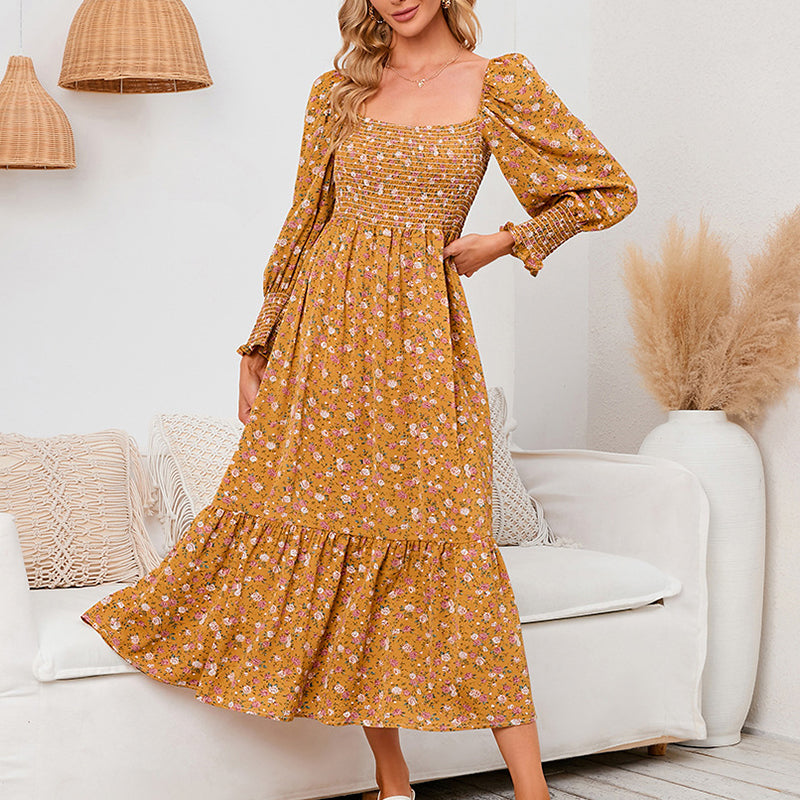 Vasilya | Floral Square Neck Midi Dress