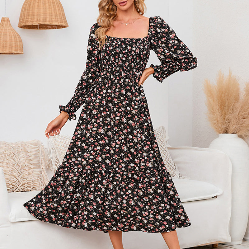 Vasilya | Floral Square Neck Midi Dress