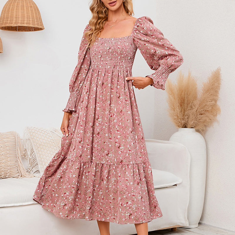 Vasilya | Floral Square Neck Midi Dress