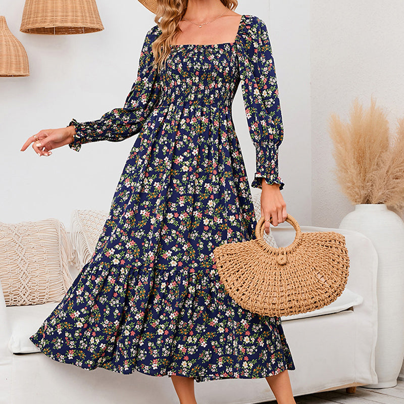 Vasilya | Floral Square Neck Midi Dress