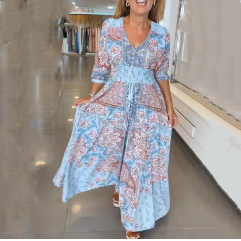 Aliye | Boho Paisley Print V-Neck Maxi Dress