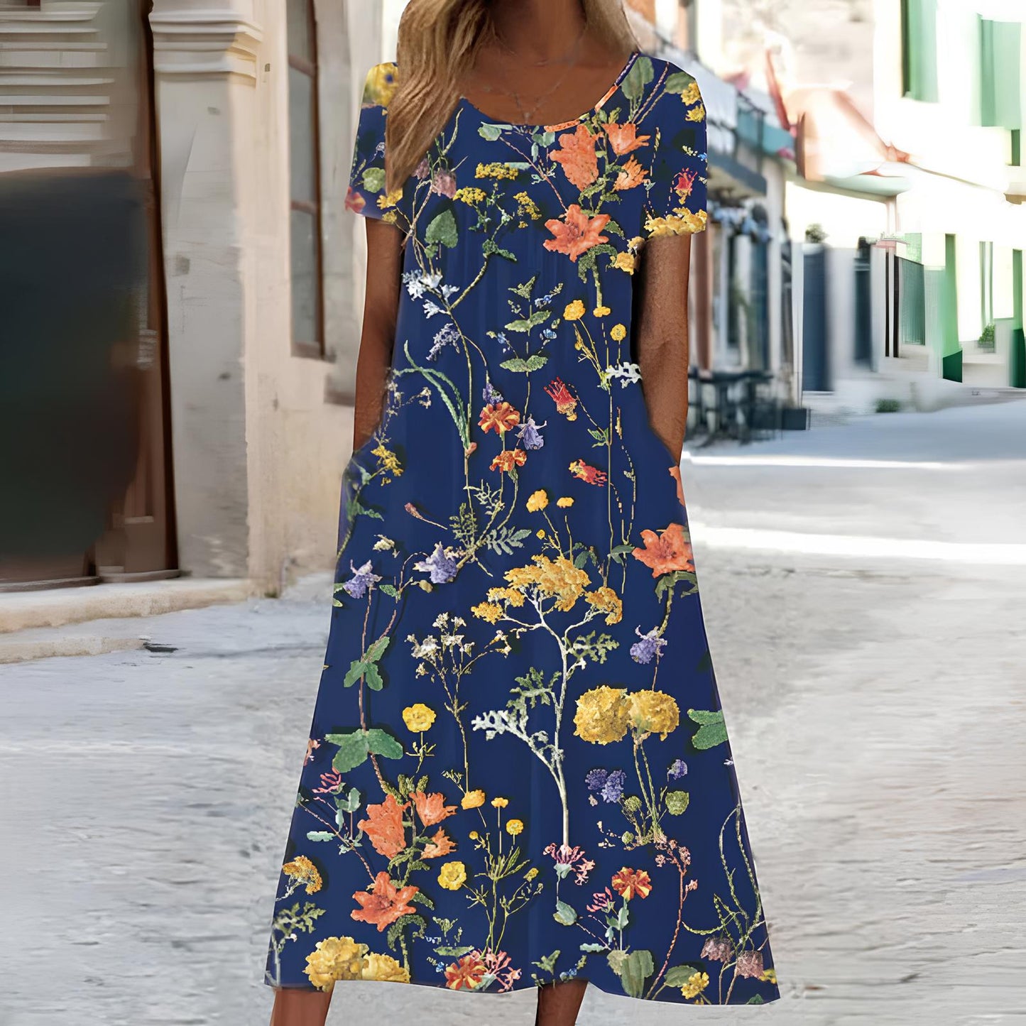 Ndatipo | Floral Print Short Sleeve Midi Dress
