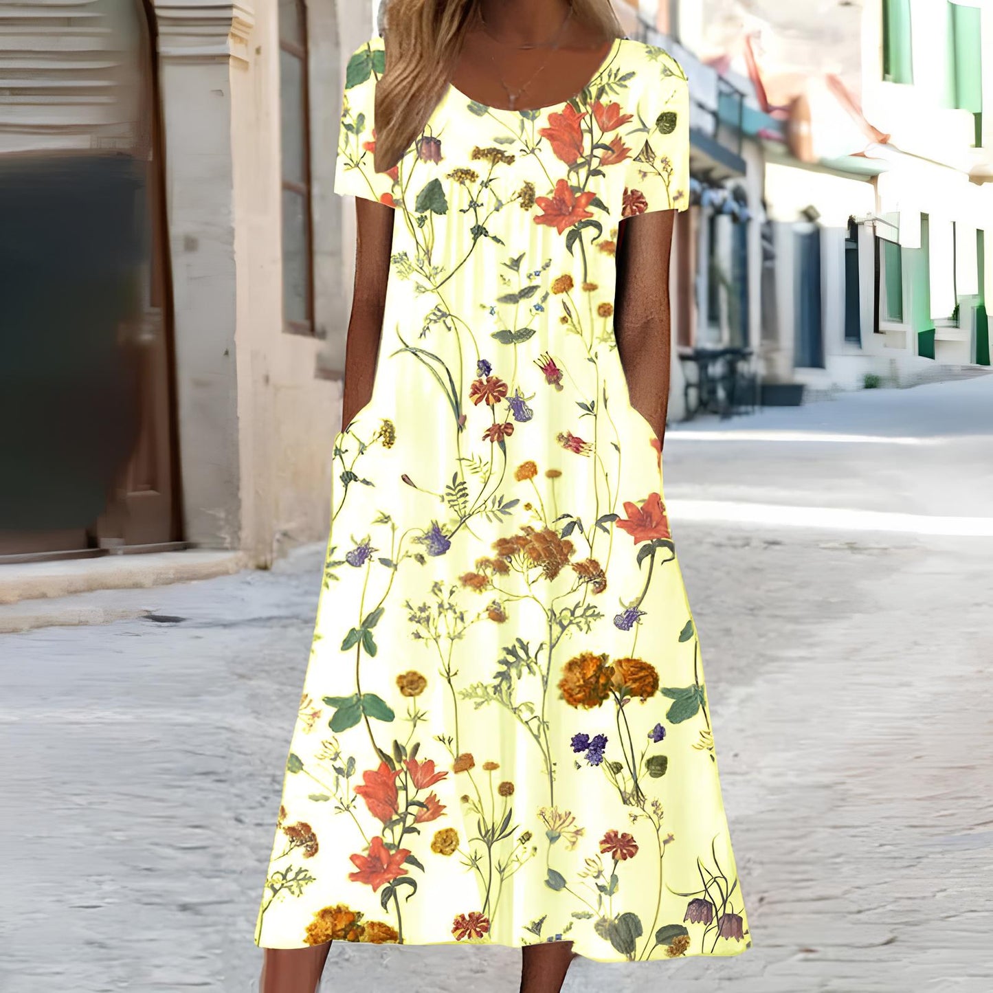 Ndatipo | Floral Print Short Sleeve Midi Dress