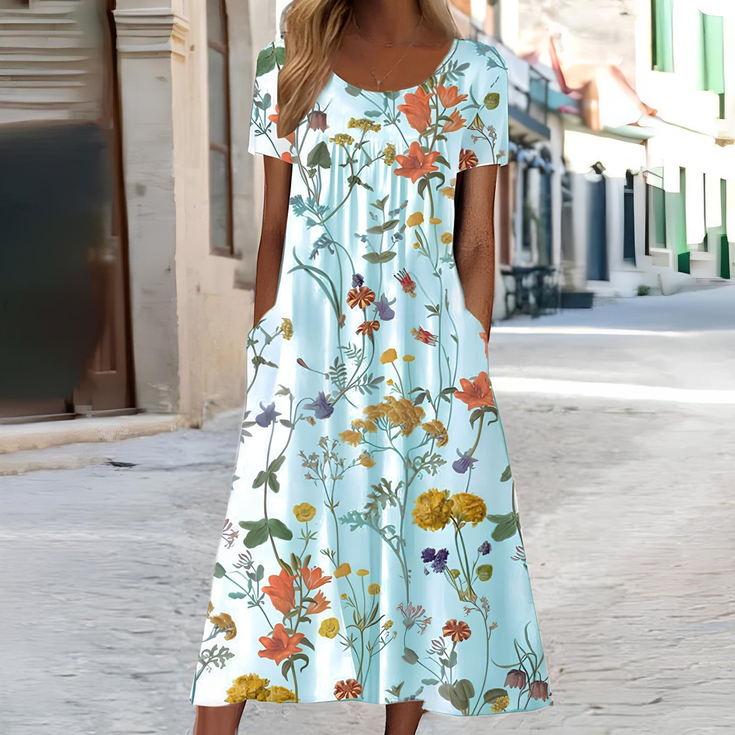 Ndatipo | Floral Print Short Sleeve Midi Dress