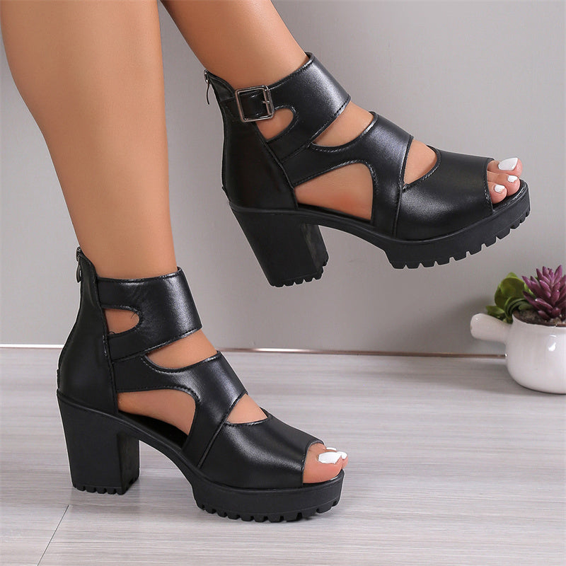 Valasia | Block Heel Sandals Cut Out
