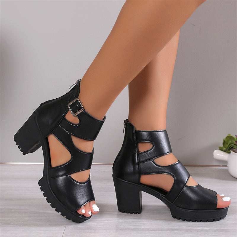 Valasia | Block Heel Sandals Cut Out