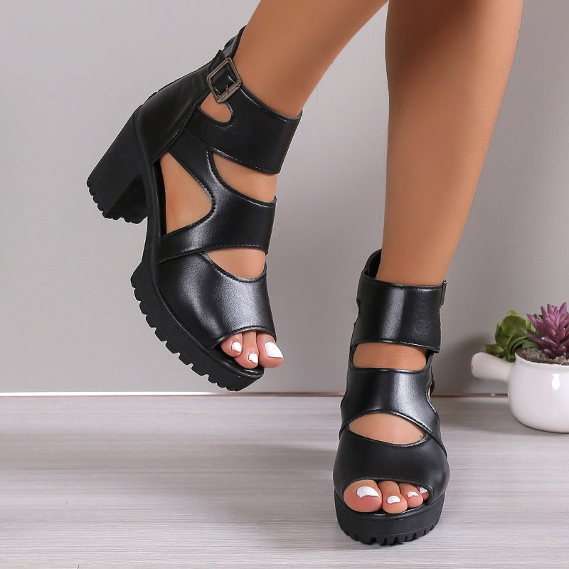 Valasia | Block Heel Sandals Cut Out