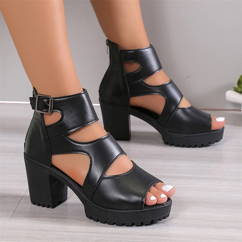 Valasia | Block Heel Sandals Cut Out