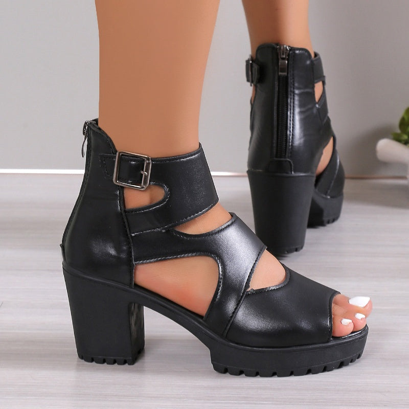 Valasia | Block Heel Sandals Cut Out