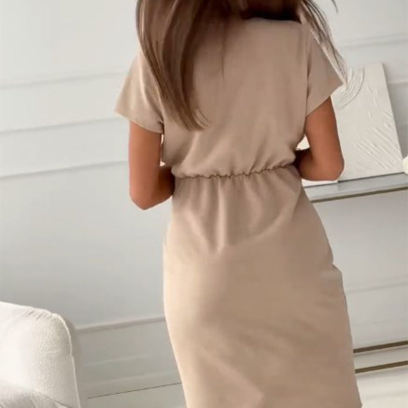 Jaclyn | Dress V Neck Short Sleeve Cinched Waist