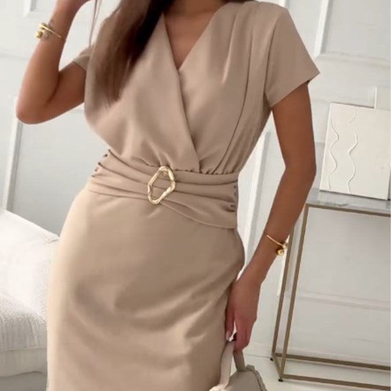 Jaclyn | Dress V Neck Short Sleeve Cinched Waist