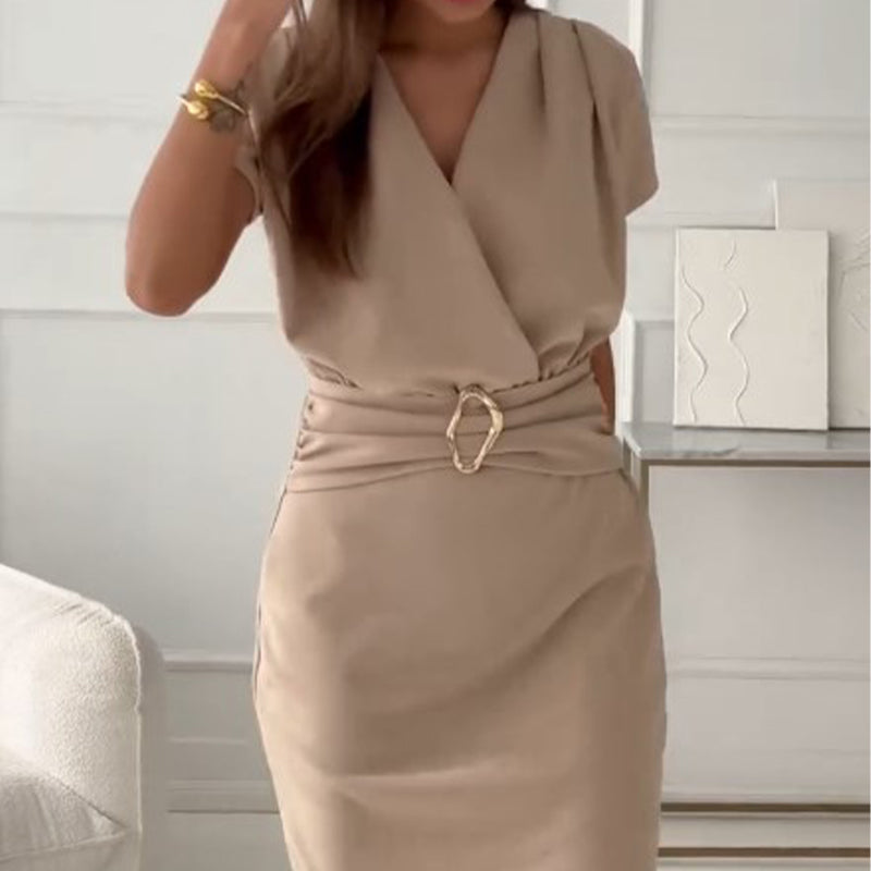 Jaclyn | Dress V Neck Short Sleeve Cinched Waist