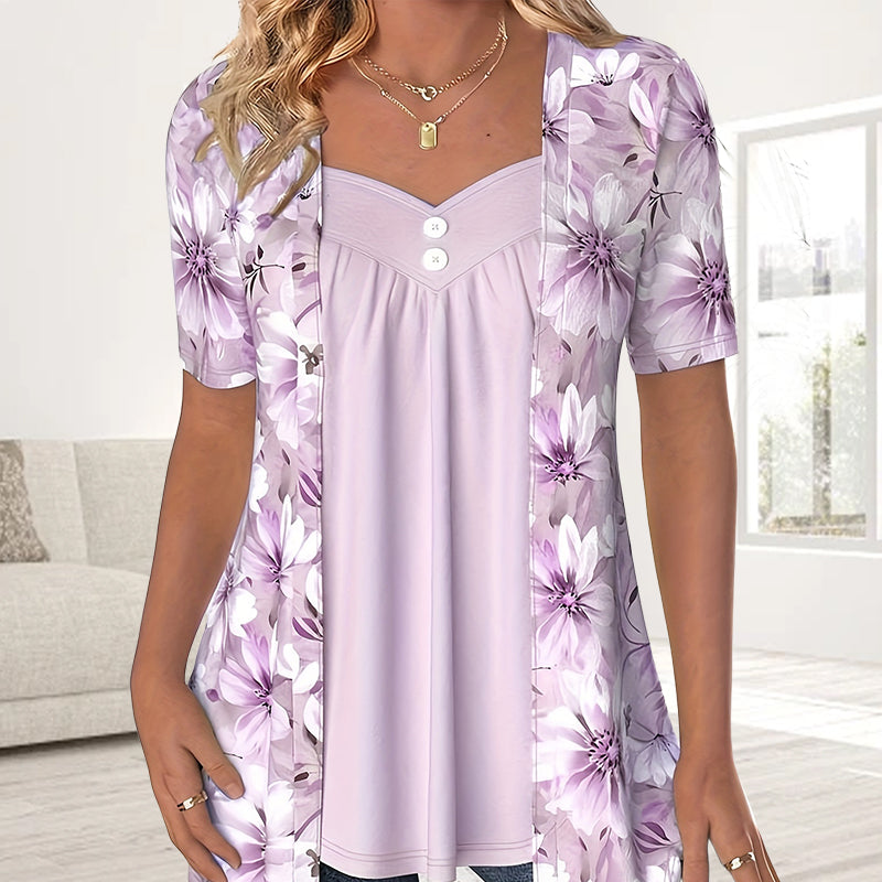Demi | Floral Print Layered Short Sleeve Blouse