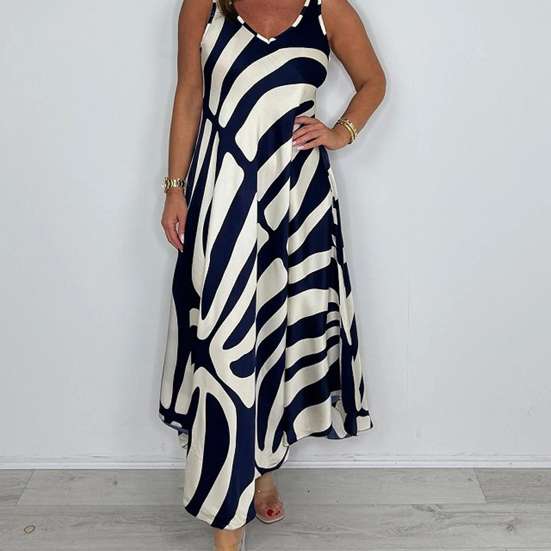 Rodica | Sleeveless V Neck Abstract Maxi Dress