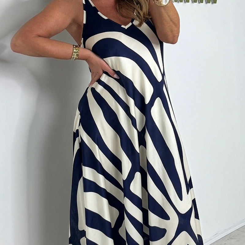 Rodica | Sleeveless V Neck Abstract Maxi Dress