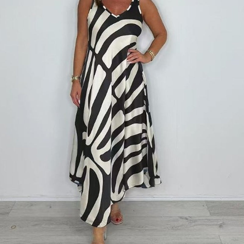 Rodica | Sleeveless V Neck Abstract Maxi Dress