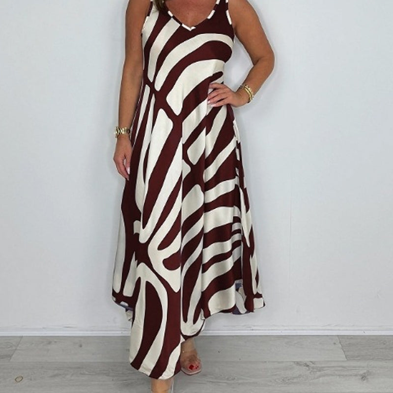 Rodica | Sleeveless V Neck Abstract Maxi Dress