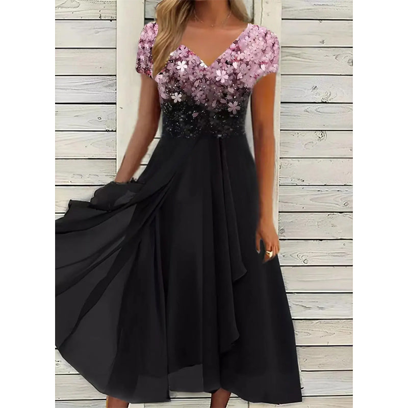 Doina | V Neck Floral Print Midi Dress