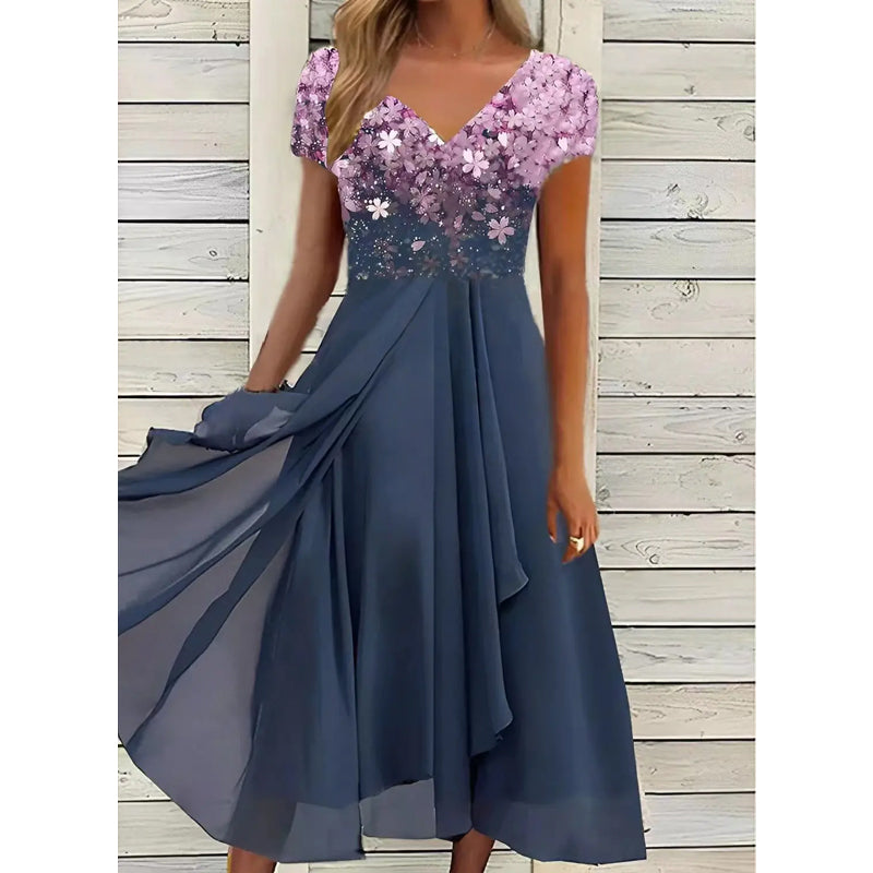 Doina | V Neck Floral Print Midi Dress