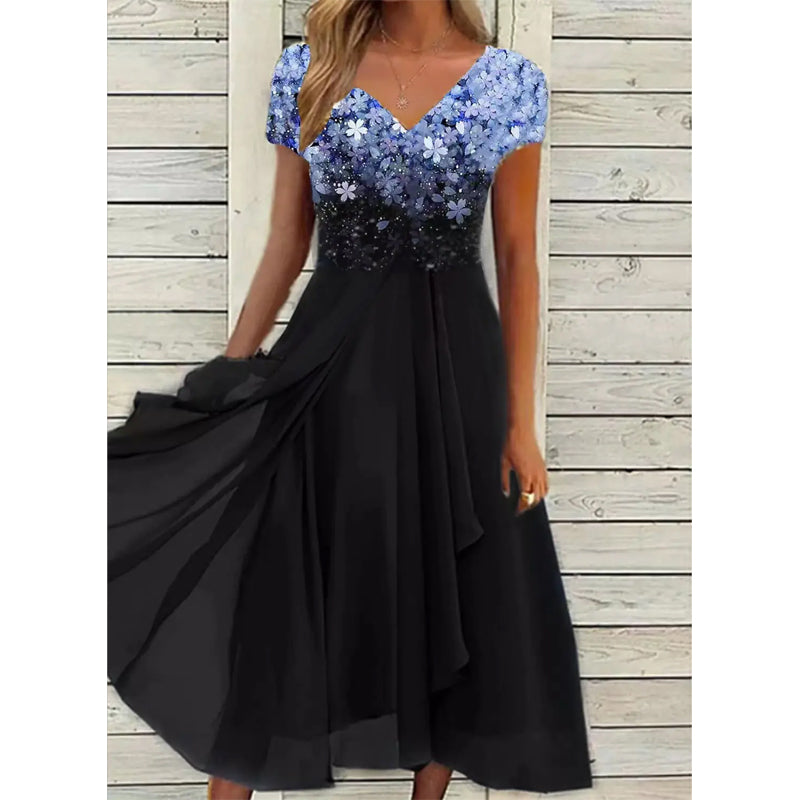 Doina | V Neck Floral Print Midi Dress