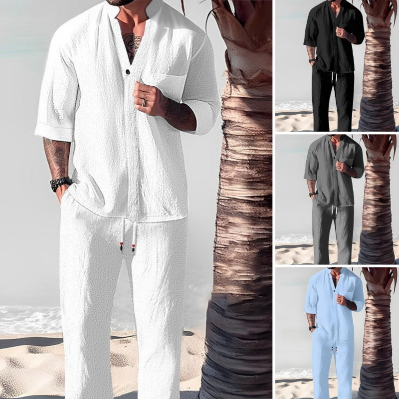 Friedrich | Textured Short Sleeve Shirt Trousers Set
