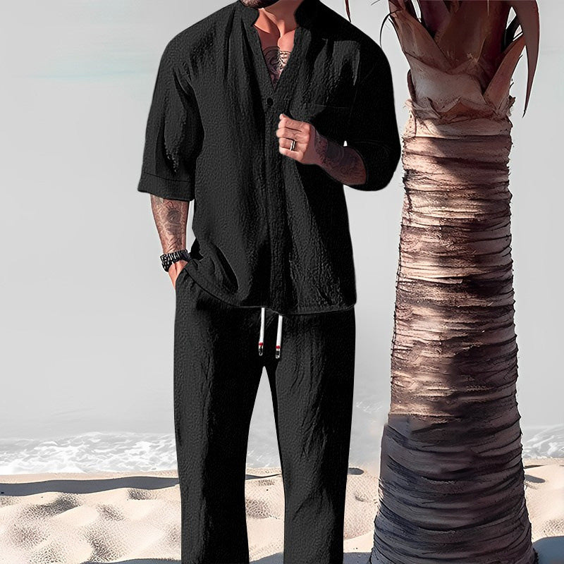 Friedrich | Textured Short Sleeve Shirt Trousers Set