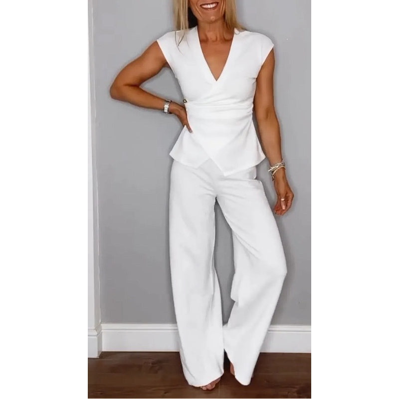 Angeliki | Two Piece Wrap Top Trouser Set