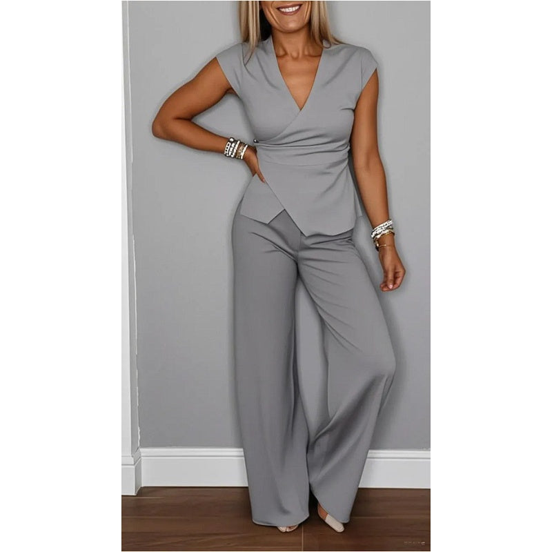 Angeliki | Two Piece Wrap Top Trouser Set