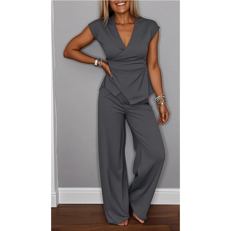 Angeliki | Two Piece Wrap Top Trouser Set