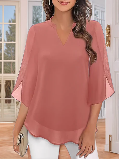 Styliani | Chiffon V Neck Bell Sleeve Blouse