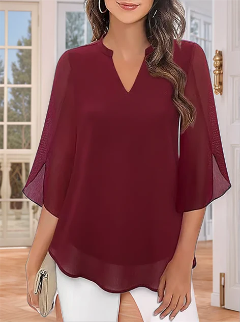 Styliani | Chiffon V Neck Bell Sleeve Blouse