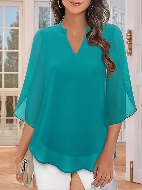 Styliani | Chiffon V Neck Bell Sleeve Blouse