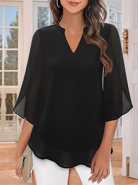 Styliani | Chiffon V Neck Bell Sleeve Blouse