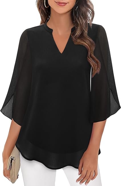 Styliani | Chiffon V Neck Bell Sleeve Blouse