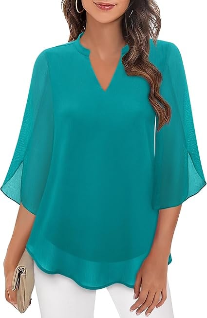 Styliani | Chiffon V Neck Bell Sleeve Blouse