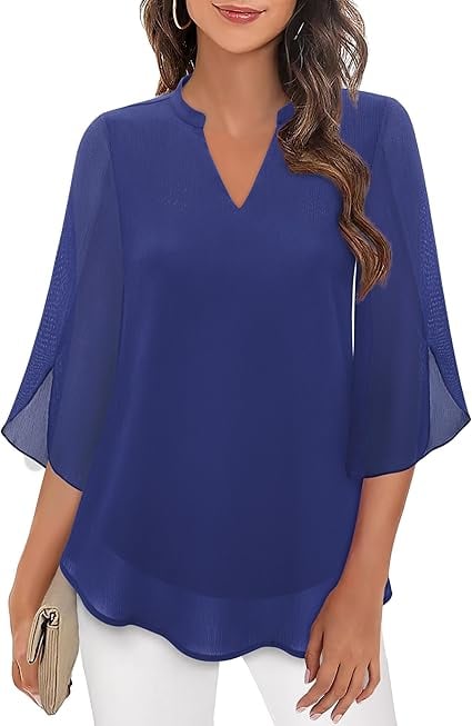 Styliani | Chiffon V Neck Bell Sleeve Blouse