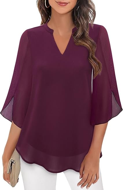 Styliani | Chiffon V Neck Bell Sleeve Blouse