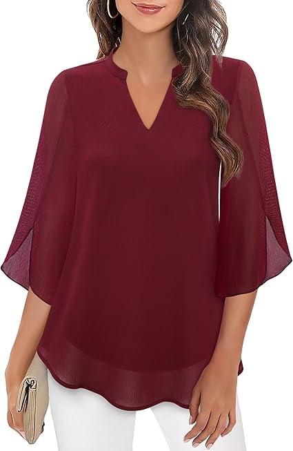 Styliani | Chiffon V Neck Bell Sleeve Blouse