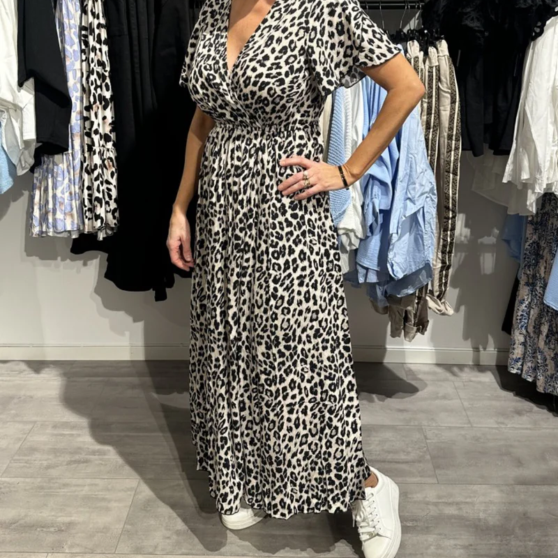 Sirina | Leopard Print V Neck Maxi Dress