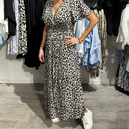 Sirina | Leopard Print V Neck Maxi Dress