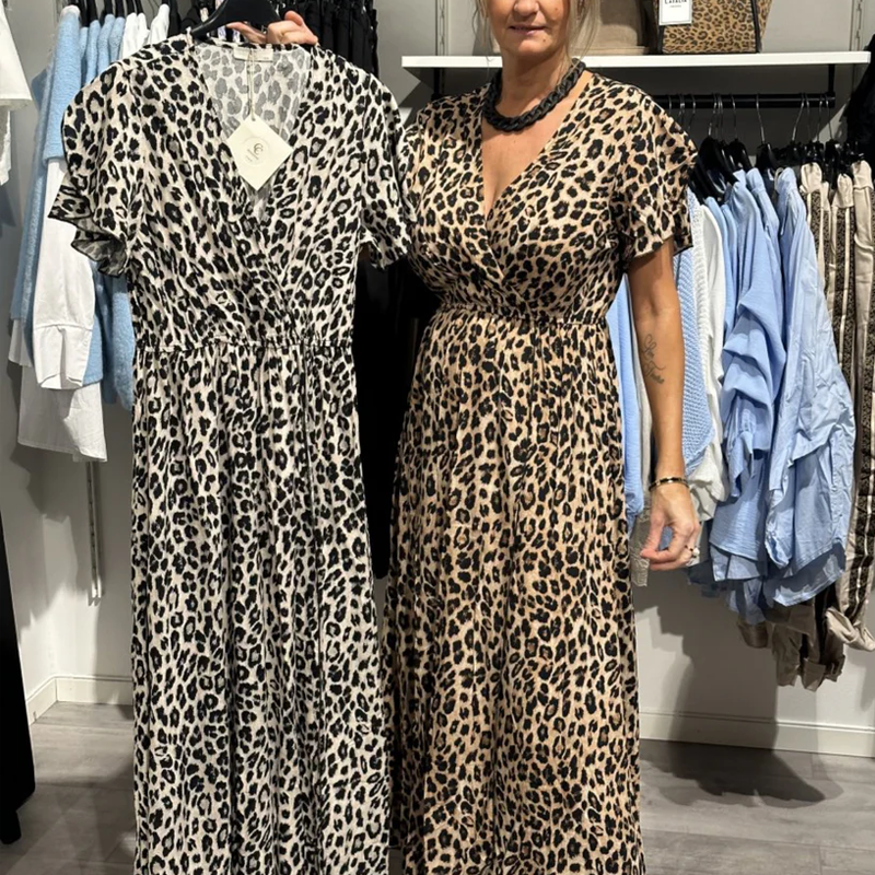 Sirina | Leopard Print V Neck Maxi Dress
